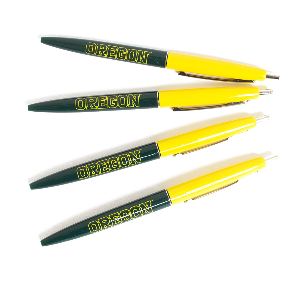 MCM Bic Clic Green Barrel & Yellow Cap Oregon Pen 4Pk